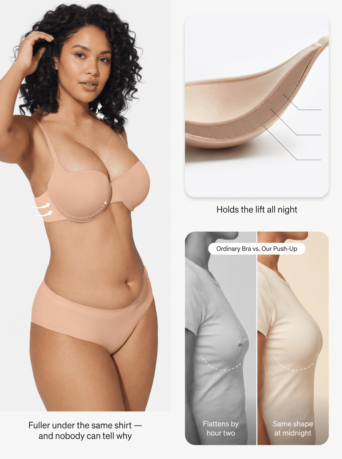 Push-Up Bra That Holds Its Lift All Day — Underwire, B to DDD - Hexalty