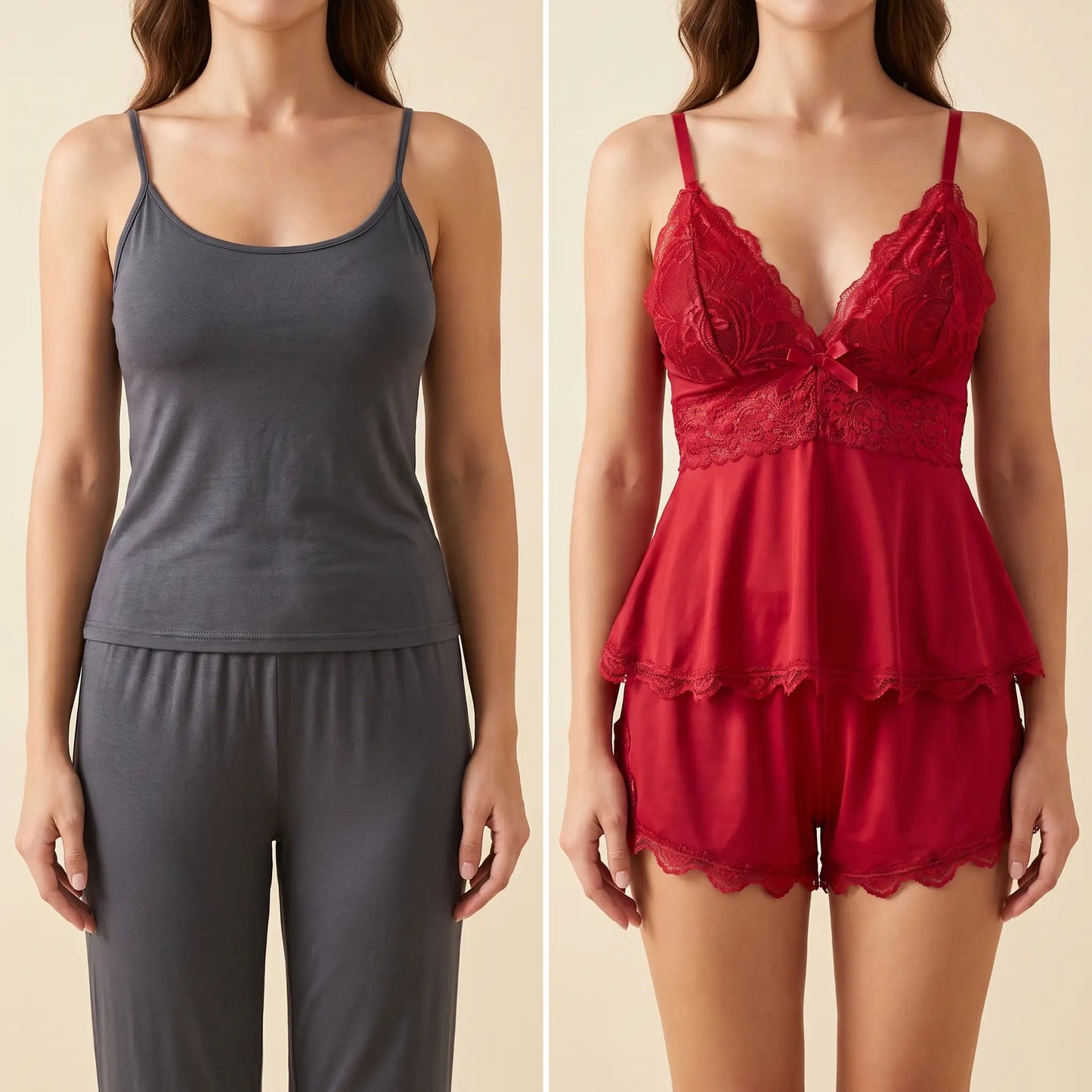 The Lace Trim — Two-Piece Sleep Set - Hexalty