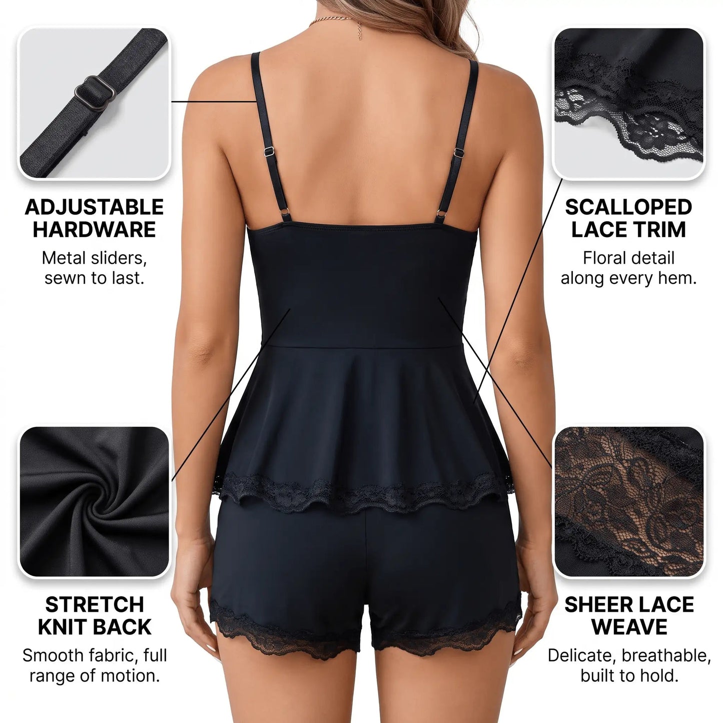 The Lace Trim — Two-Piece Sleep Set - Hexalty