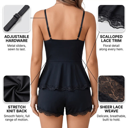 The Lace Trim — Two-Piece Sleep Set - Hexalty
