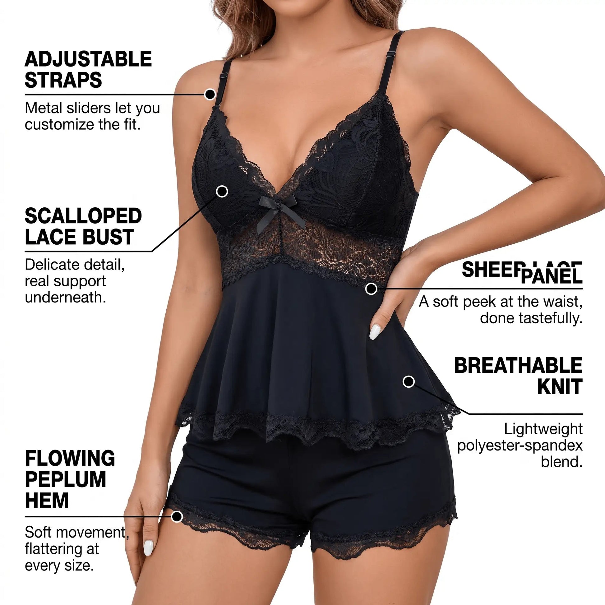 The Lace Trim — Two-Piece Sleep Set - Hexalty