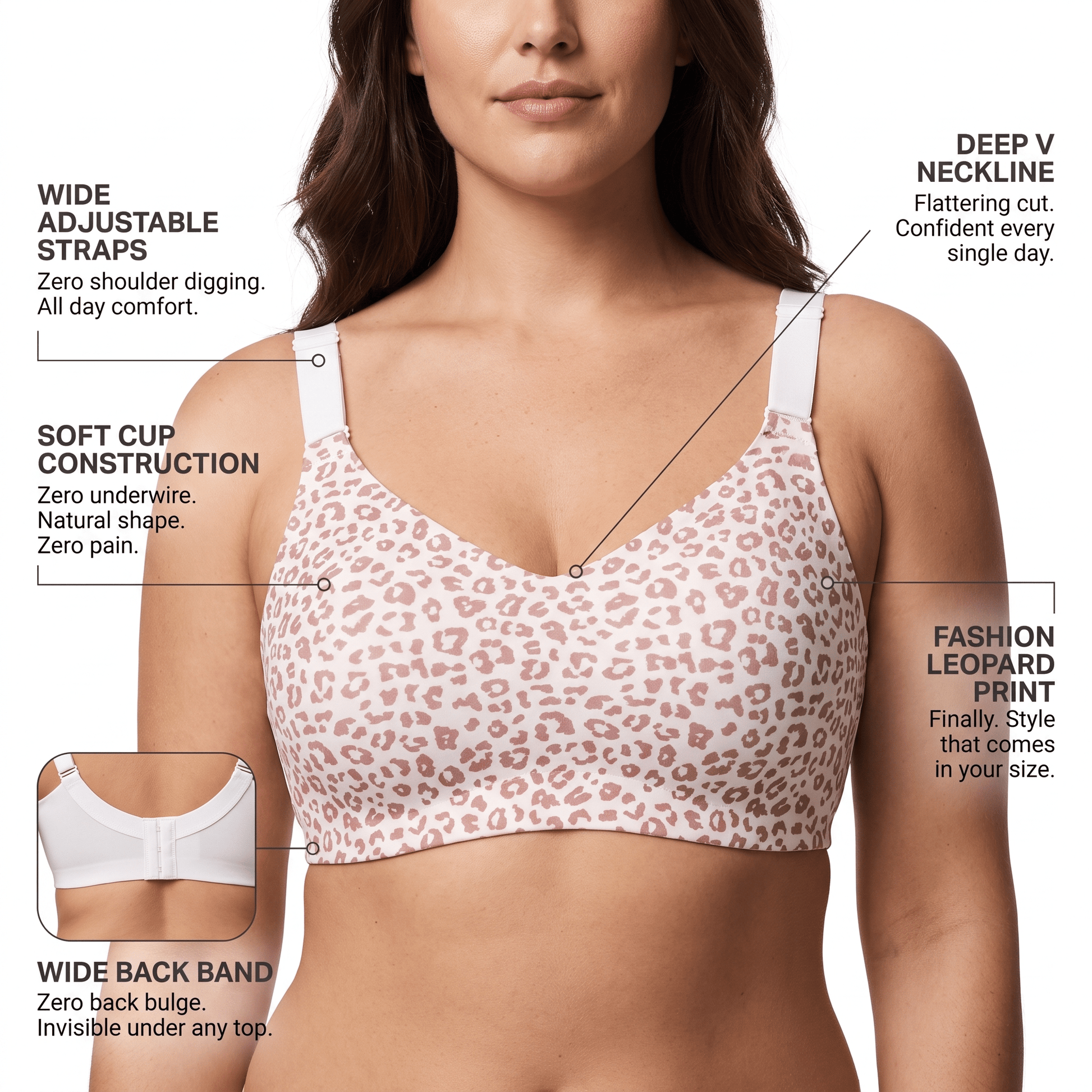 The Plunge Bra - wireless push up leopard print bra - Hexalty
