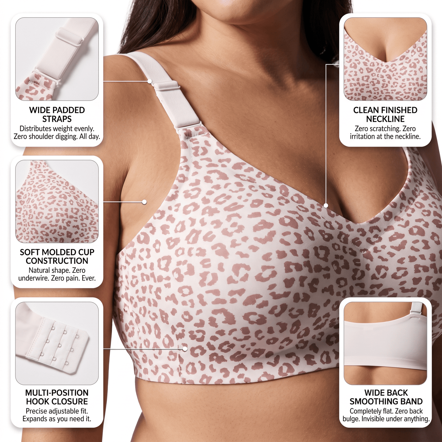 The Plunge Bra - wireless push up leopard print bra - Hexalty