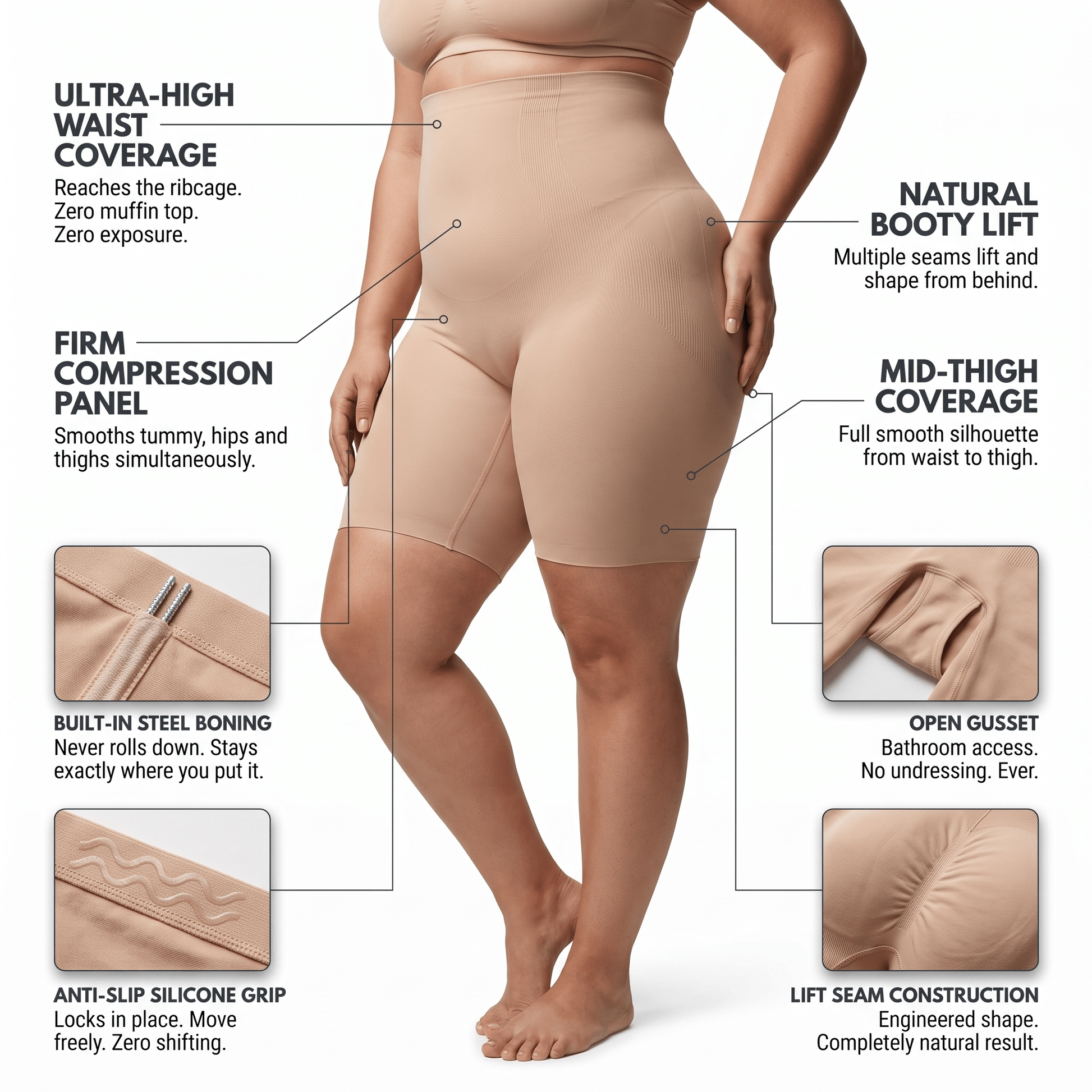 The Shaper Short - high waist tummy control shorts - Hexalty